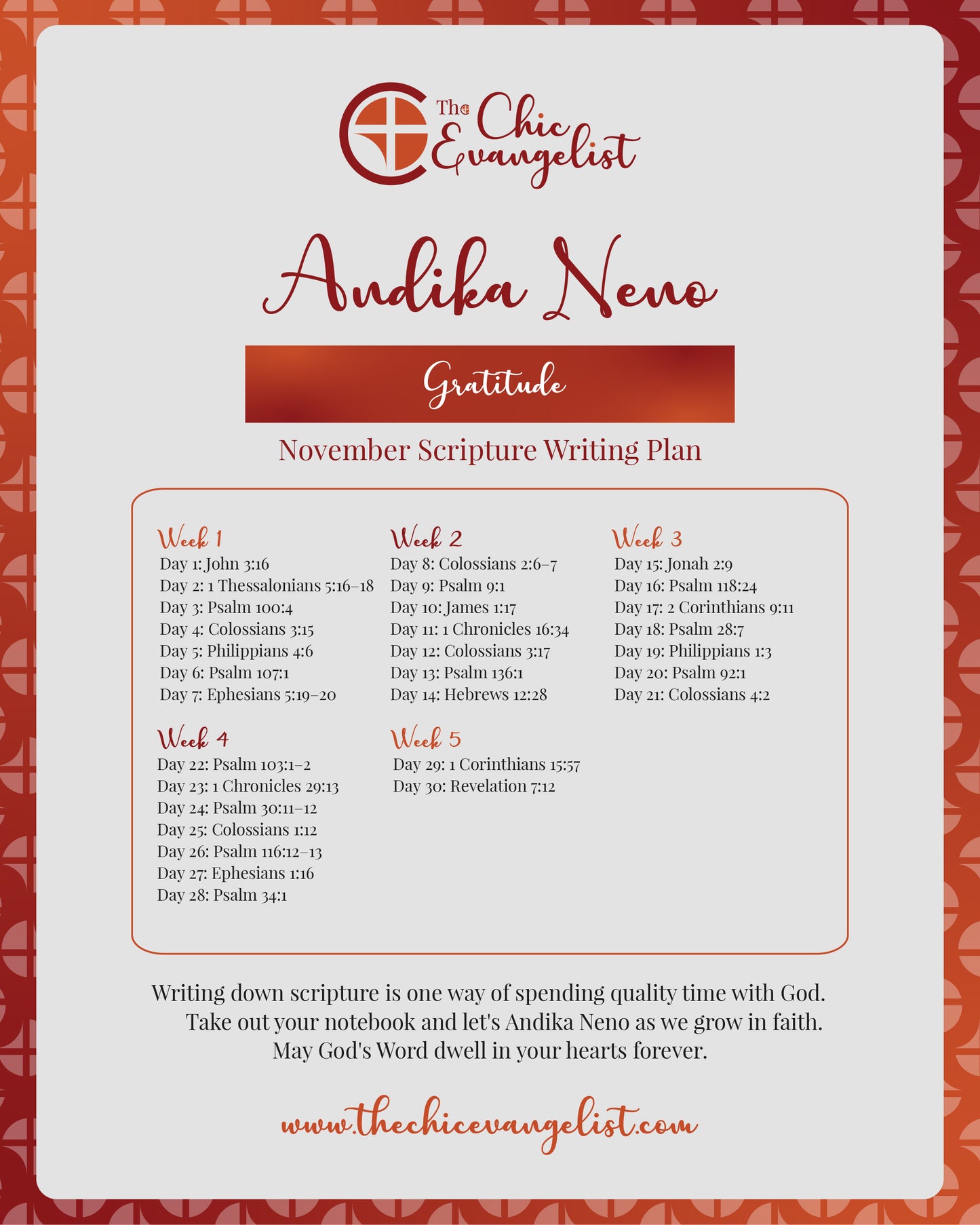 Andika Neno Monthly Scripture Reading Guide-November *Digital Download*
